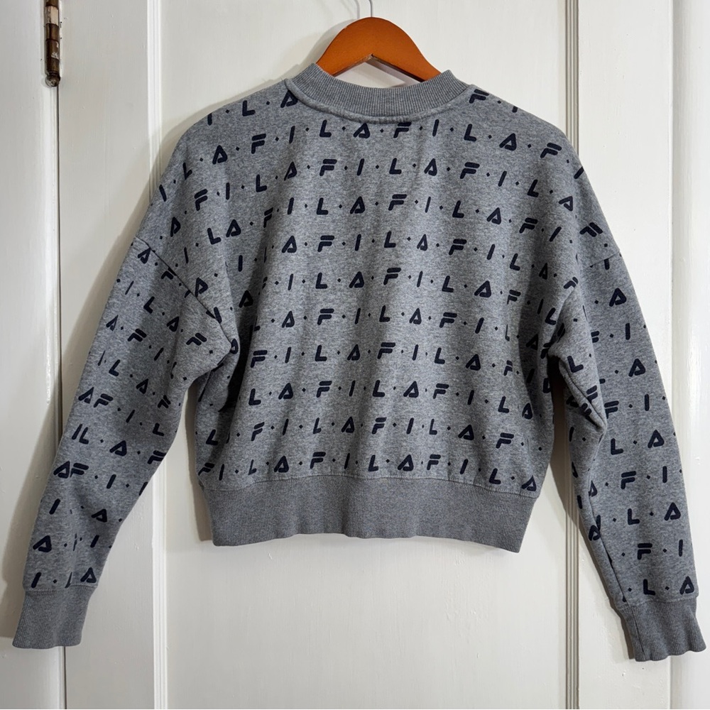 Women’s FILA All Over Logo Cropped Crew Neck Sweatshirt - Picture 2 of 3